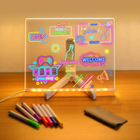 LED Note Board with Night Light Colorful 7 Pens DIY Acrylic Message Board Children‘S Drawing Board for Kids Birthday Gift