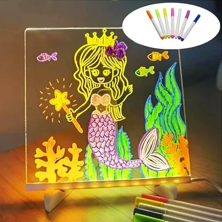 LED Note Board with Night Light Colorful 7 Pens DIY Acrylic Message Board Children‘S Drawing Board for Kids Birthday Gift